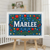Marlee Name Art - Floral Farmhouse personalized wall print for kids