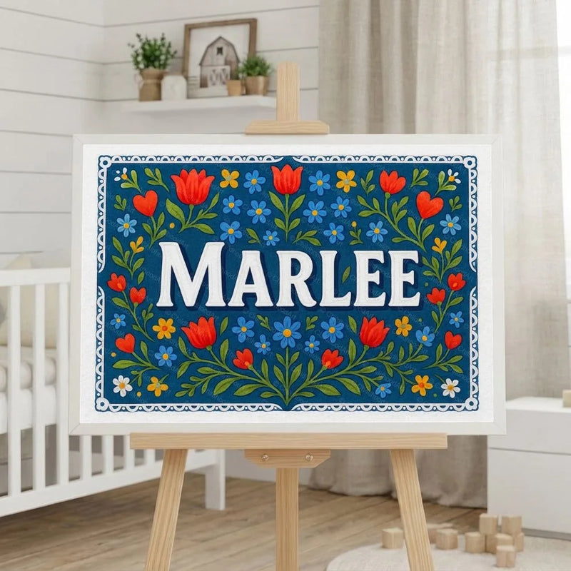 Marlee Name Art - Floral Farmhouse personalized wall print for kids