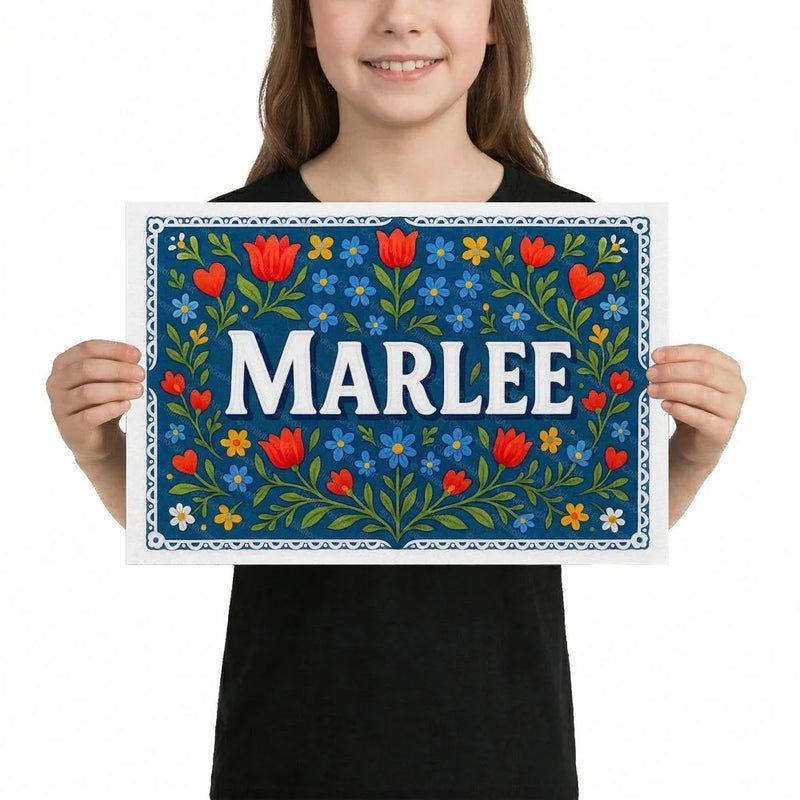Marlee Name Art - Floral Farmhouse personalized wall print for kids
