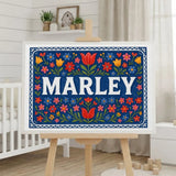 Marley Name Art - Floral Farmhouse personalized wall print for kids
