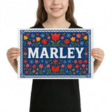 Marley Name Art - Floral Farmhouse personalized wall print for kids