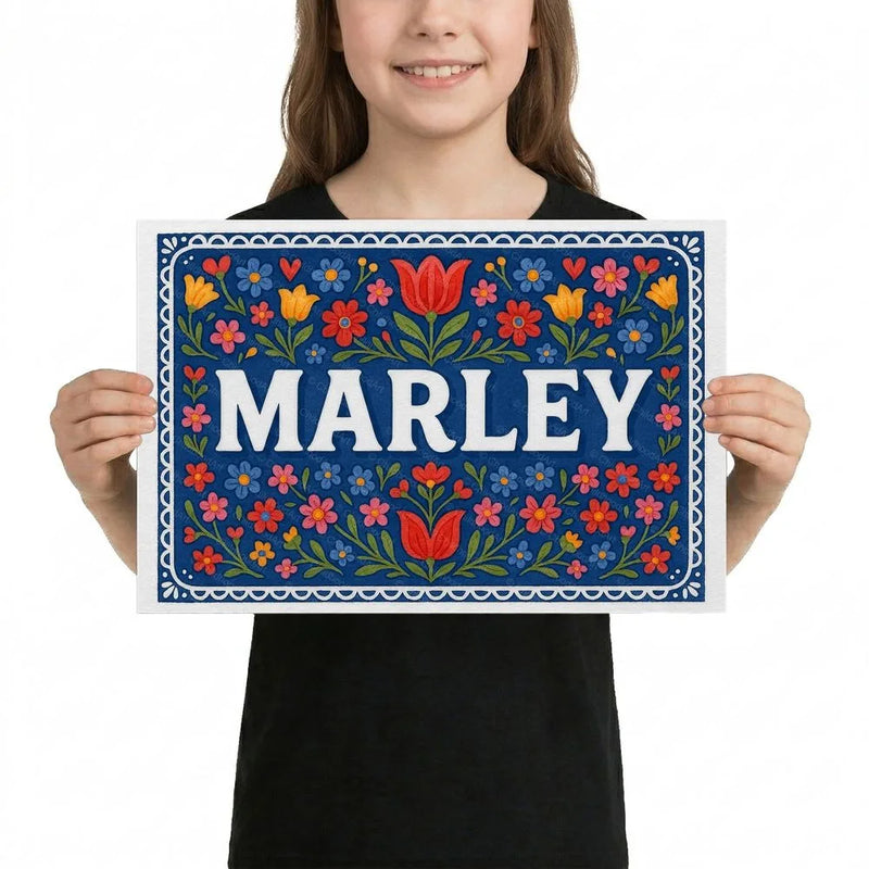 Marley Name Art - Floral Farmhouse personalized wall print for kids