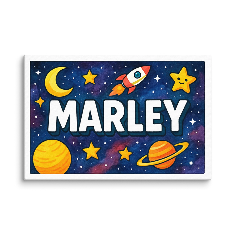 Marley Name Art - Space Explorers personalized wall print for kids