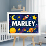 Marley Name Art - Space Explorers personalized wall print for kids