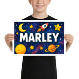 Marley Name Art - Space Explorers personalized wall print for kids