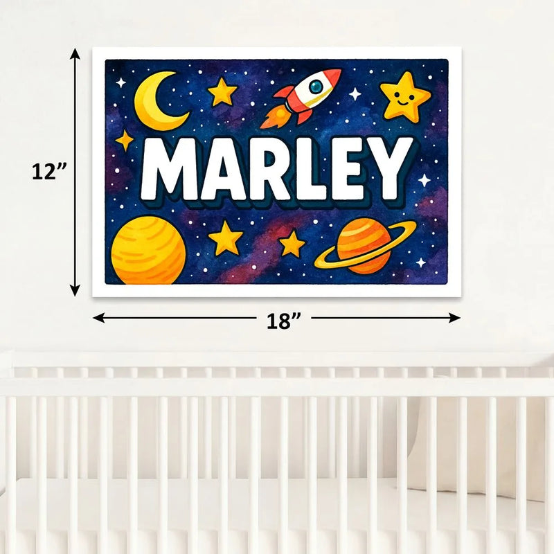 Marley Name Art - Space Explorers personalized wall print for kids