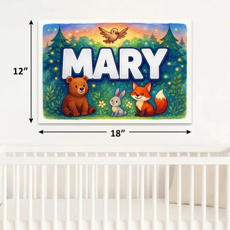 Mary Name Art - Forest Friends personalized wall print for kids