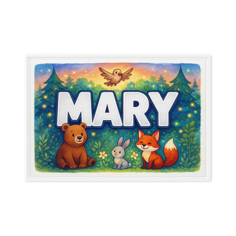 Mary Name Art - Forest Friends personalized wall print for kids