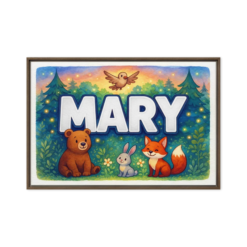 Mary Name Art - Forest Friends personalized wall print for kids