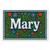 Mary Name Art - Floral Farmhouse personalized wall print for kids