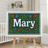 Mary Name Art - Floral Farmhouse personalized wall print for kids