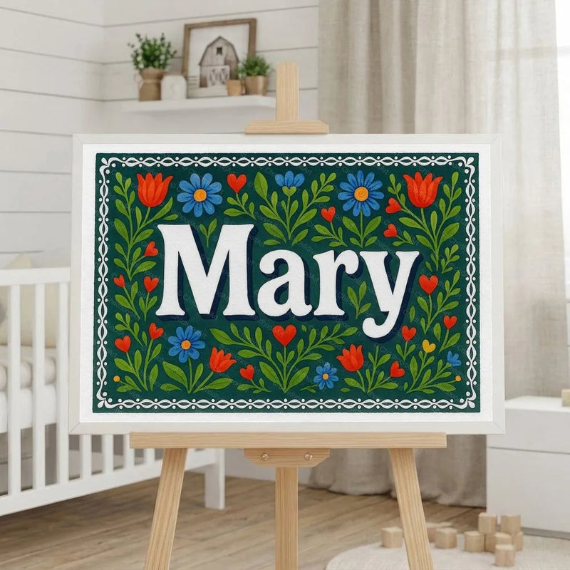 Mary Name Art - Floral Farmhouse personalized wall print for kids