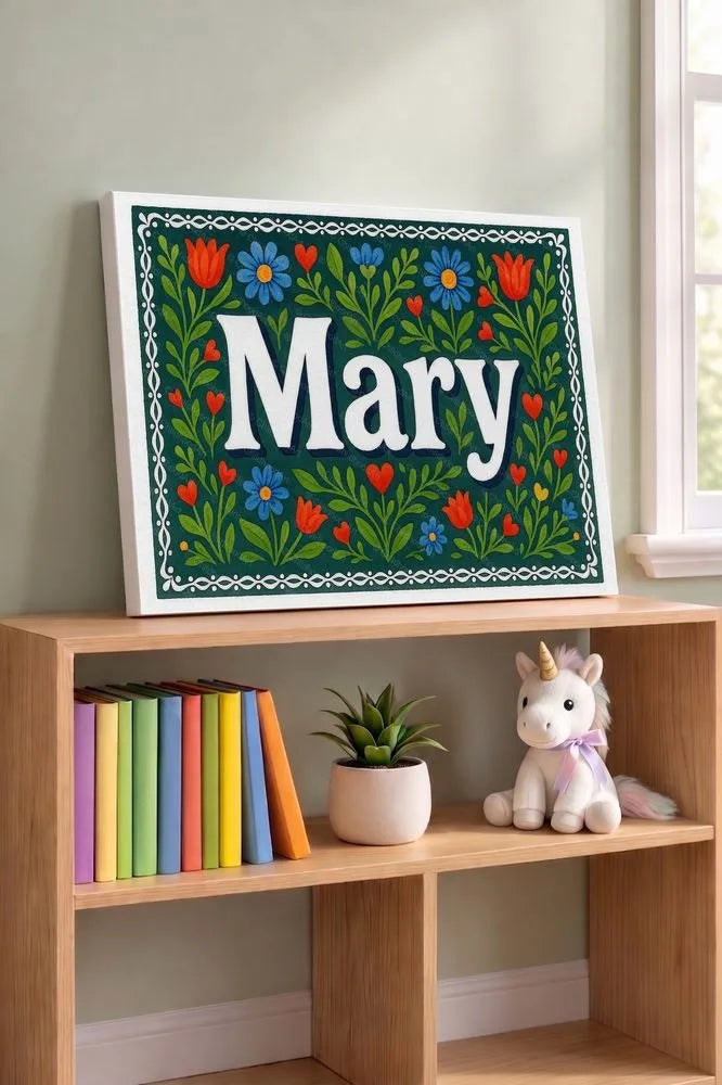 Mary Name Art - Floral Farmhouse personalized wall print for kids