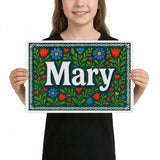 Mary Name Art - Floral Farmhouse personalized wall print for kids