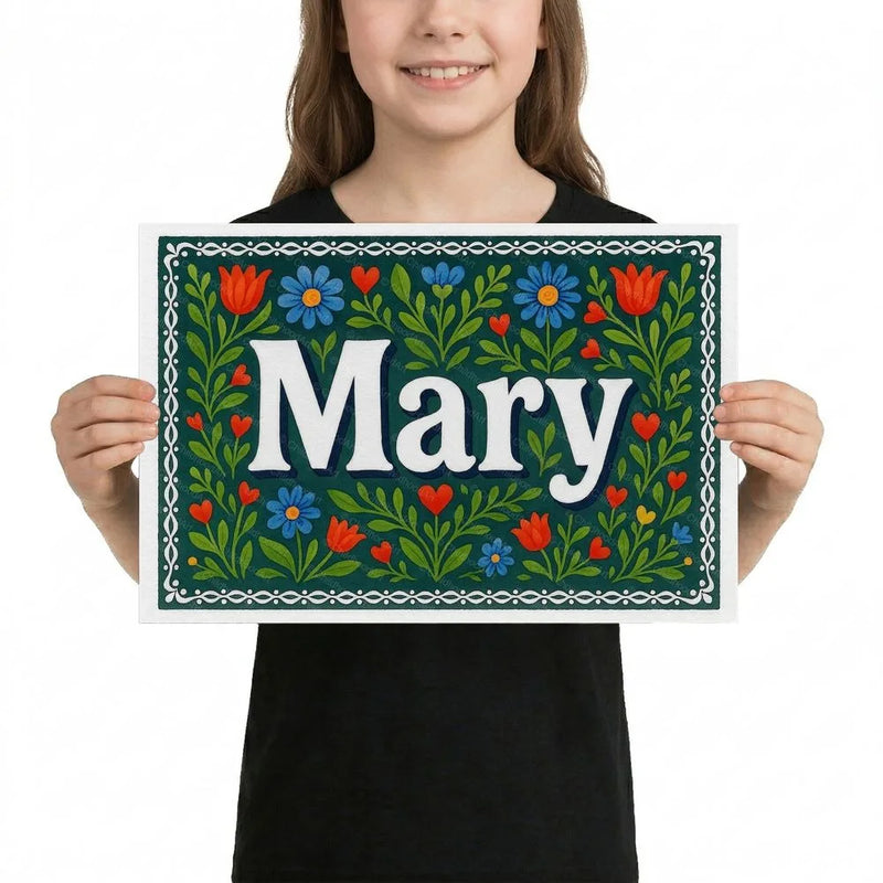 Mary Name Art - Floral Farmhouse personalized wall print for kids