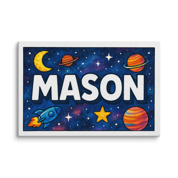 Space explorers themed name art featuring Mason