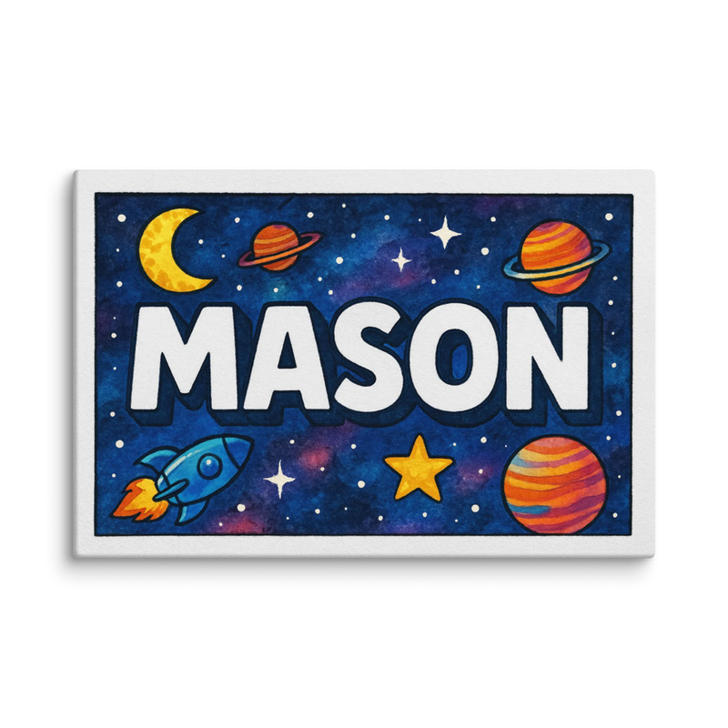 Mason Name Art - Space Explorers personalized wall print for kids