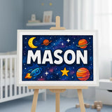 Mason Name Art - Space Explorers personalized wall print for kids