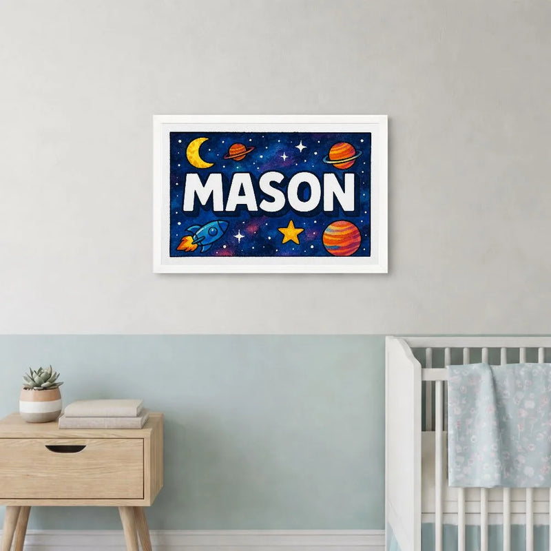 Mason Name Art - Space Explorers personalized wall print for kids