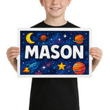 Mason Name Art - Space Explorers personalized wall print for kids