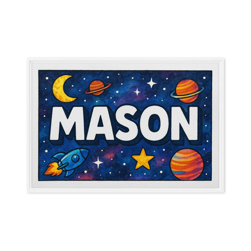 Mason Name Art - Space Explorers personalized wall print for kids