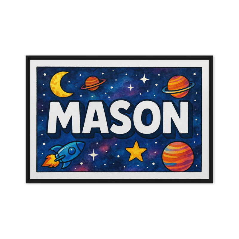 Mason Name Art - Space Explorers personalized wall print for kids