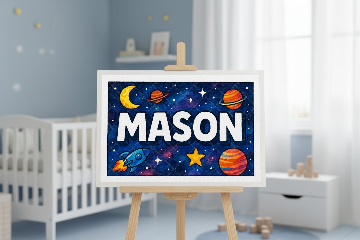 Personalized space name art for Mason