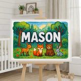 Mason Name Art - Forest Friends personalized wall print for kids