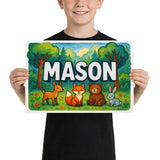 Mason Name Art - Forest Friends personalized wall print for kids