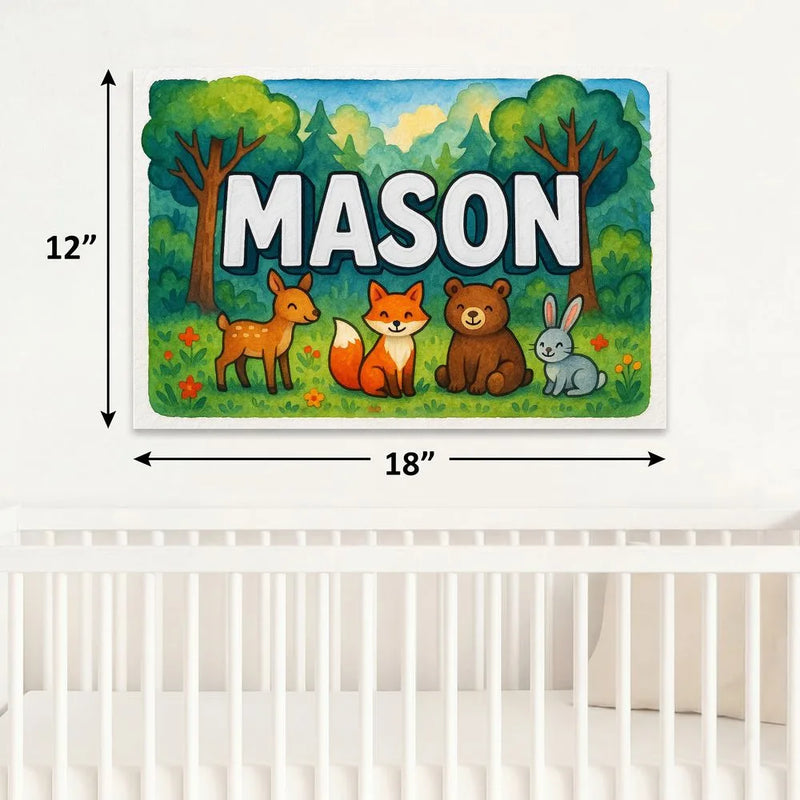 Mason Name Art - Forest Friends personalized wall print for kids