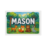 Mason Name Art - Forest Friends personalized wall print for kids