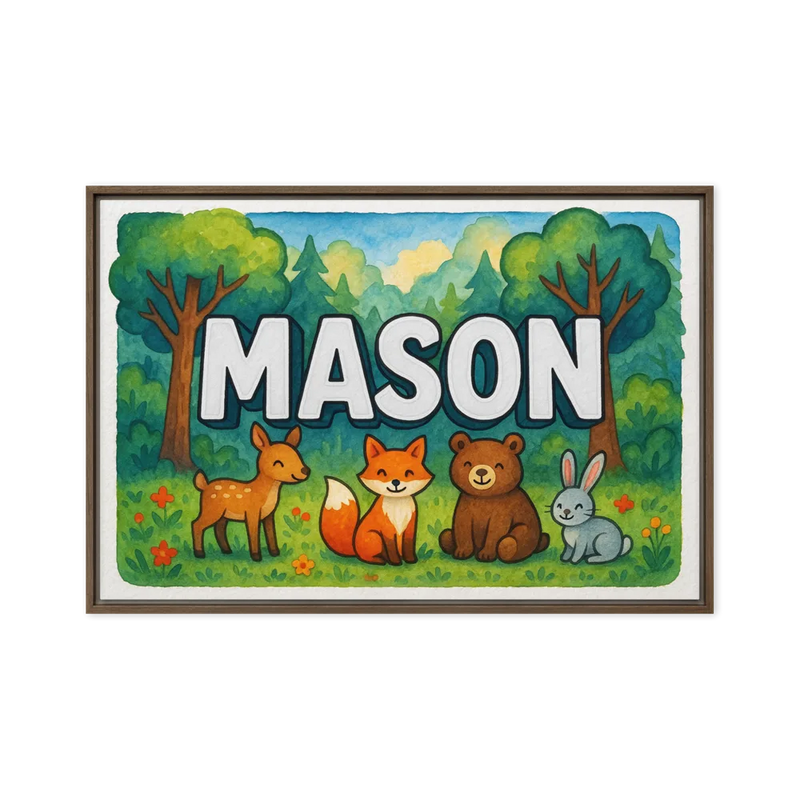Mason Name Art - Forest Friends personalized wall print for kids