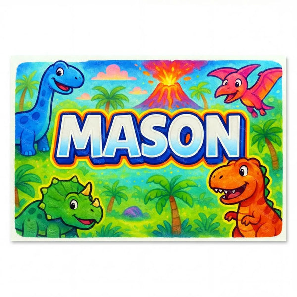 Personalized Mason name art print in the Dinosaur adventure style