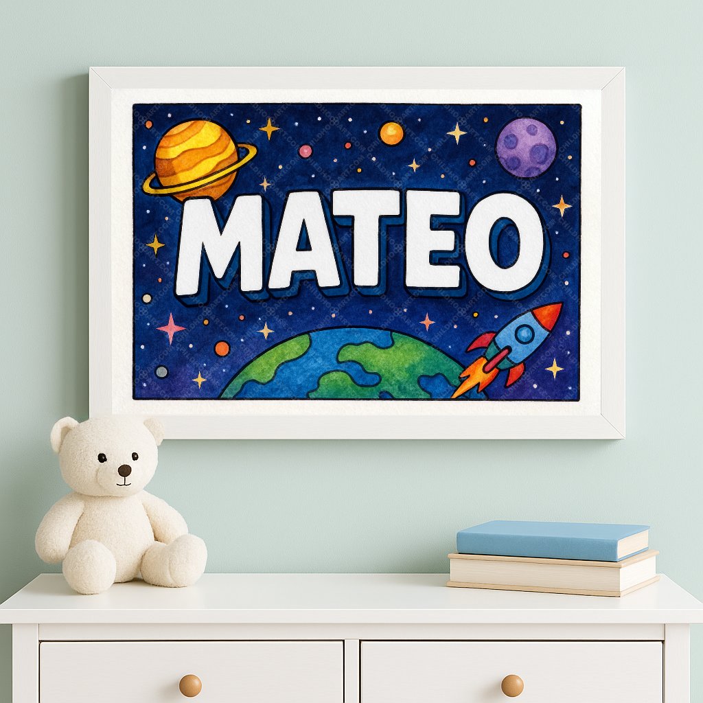 Personalized space name art for Mateo