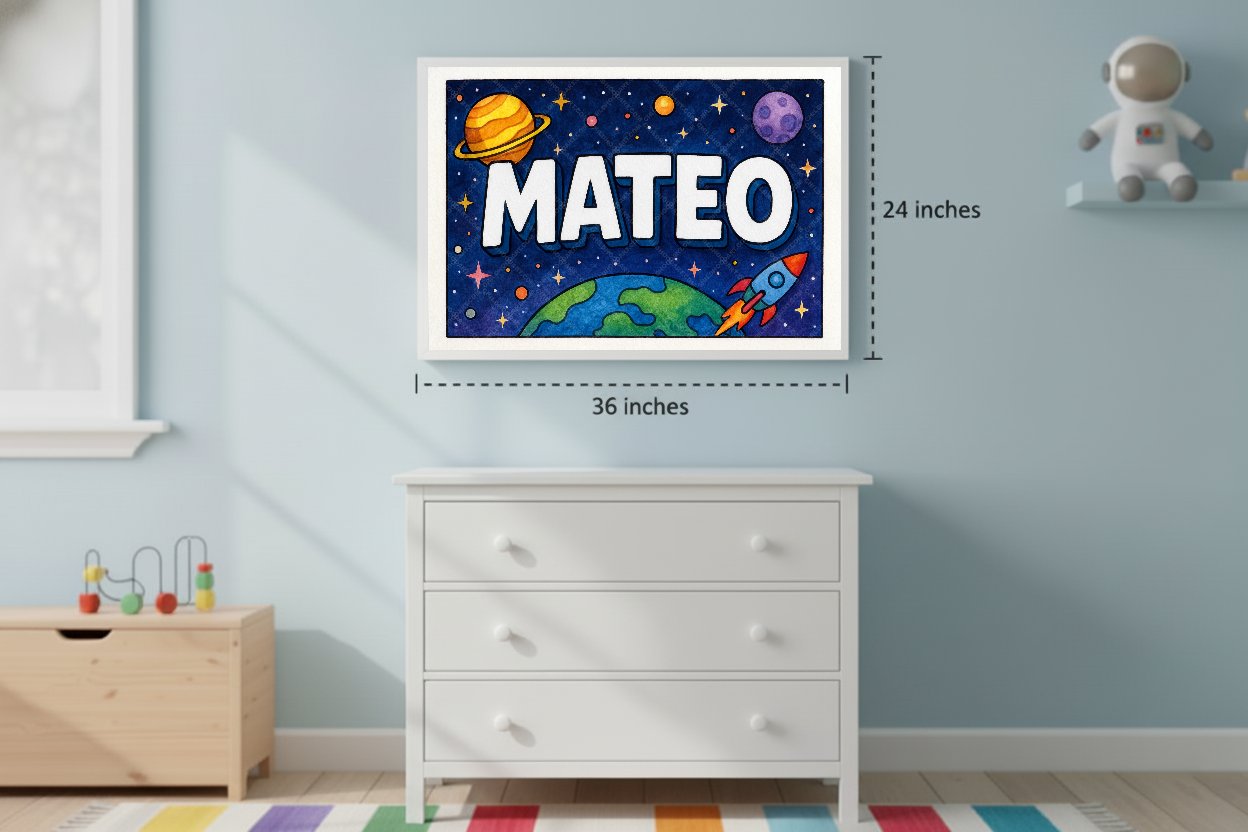 Personalized space name art for Mateo