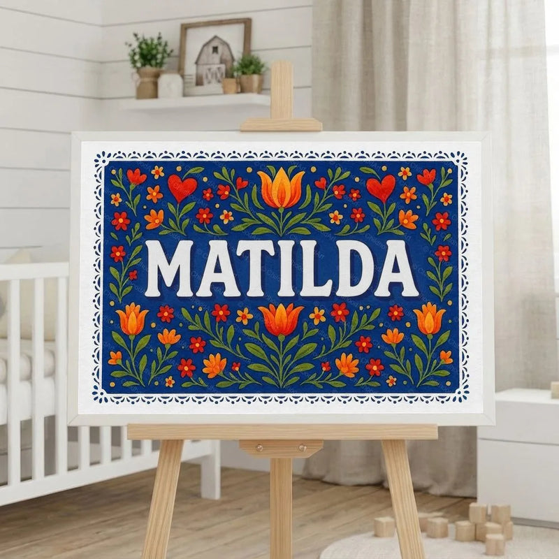 Matilda Name Art - Floral Farmhouse personalized wall print for kids