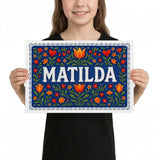 Matilda Name Art - Floral Farmhouse personalized wall print for kids