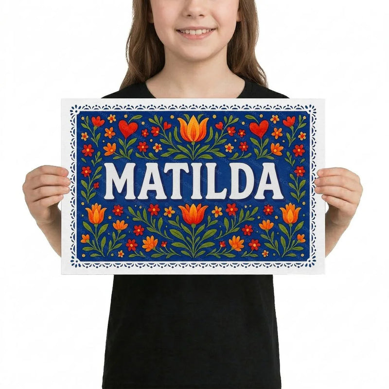 Matilda Name Art - Floral Farmhouse personalized wall print for kids