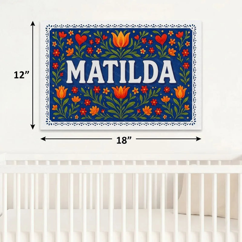 Matilda Name Art - Floral Farmhouse personalized wall print for kids
