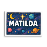 Matilda Name Art - Space Explorers personalized wall print for kids