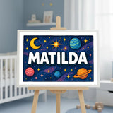 Matilda Name Art - Space Explorers personalized wall print for kids