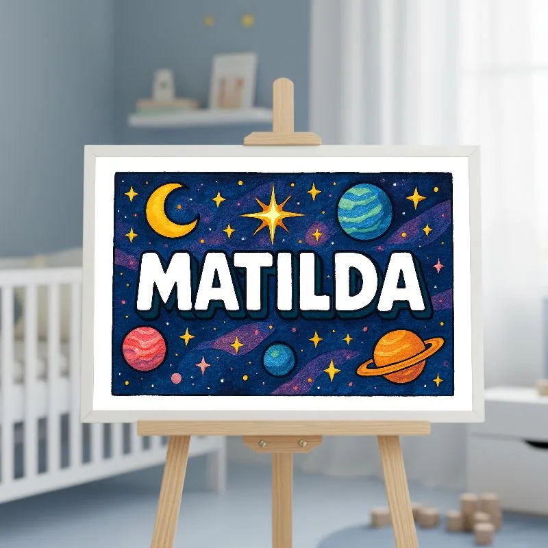 Matilda Name Art - Space Explorers personalized wall print for kids