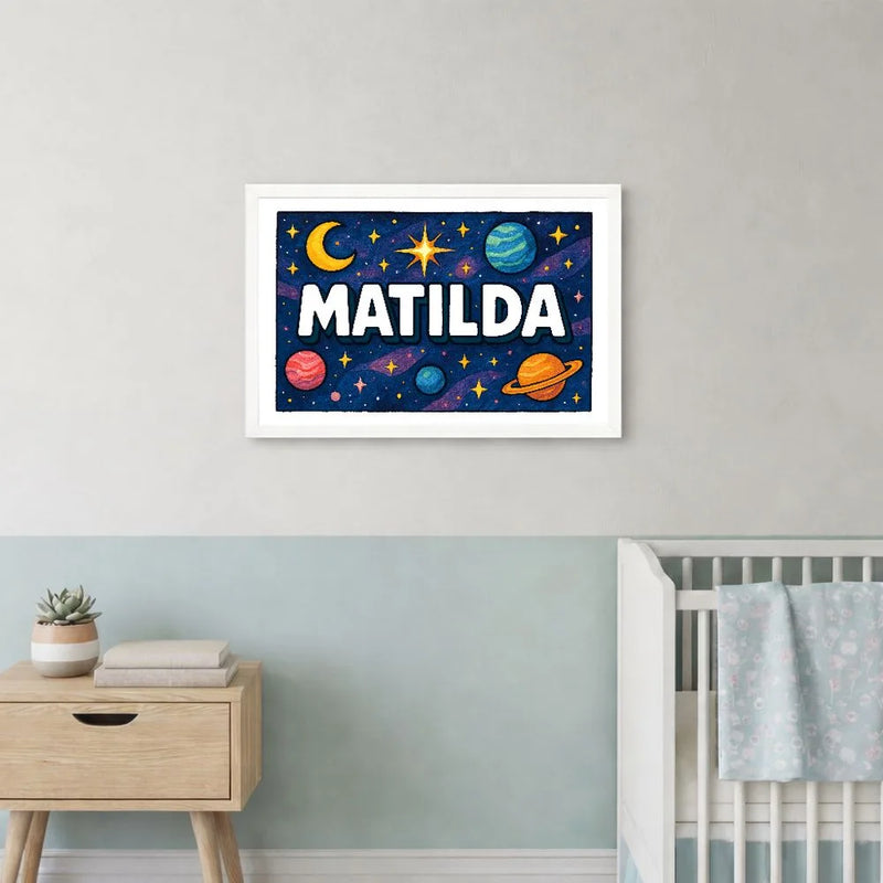 Matilda Name Art - Space Explorers personalized wall print for kids