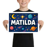 Matilda Name Art - Space Explorers personalized wall print for kids