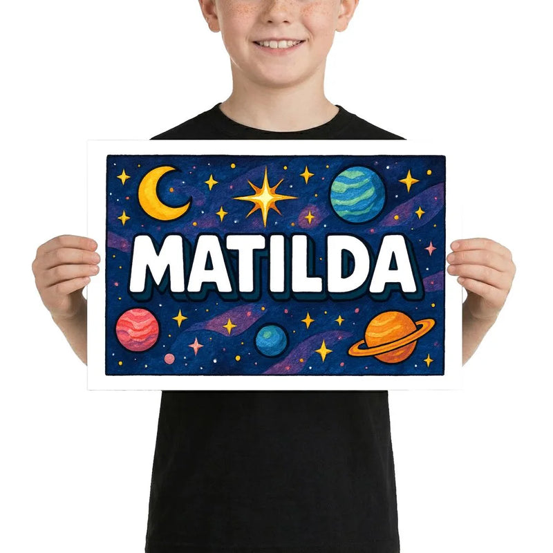 Matilda Name Art - Space Explorers personalized wall print for kids