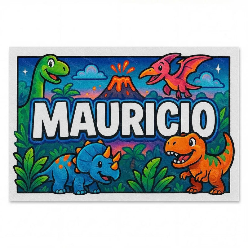 Mauricio Name Art - Dinosaur Adventure personalized wall print for kids