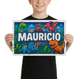 Mauricio Name Art - Dinosaur Adventure personalized wall print for kids