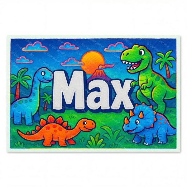 Personalized Max name art print in the Dinosaur adventure style