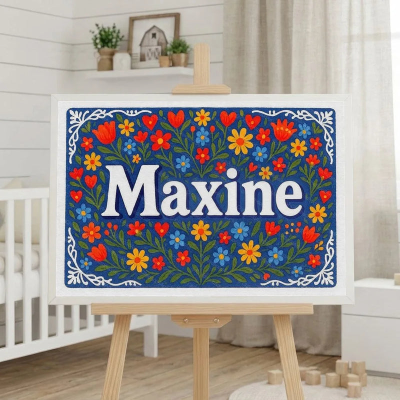 Maxine Name Art - Floral Farmhouse personalized wall print for kids