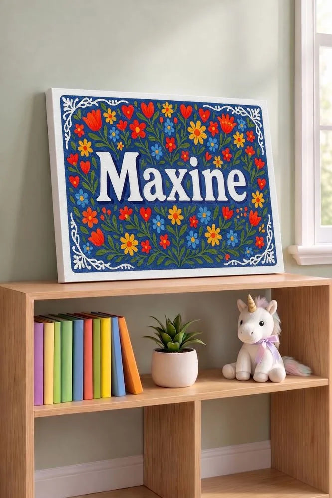 Maxine Name Art - Floral Farmhouse personalized wall print for kids